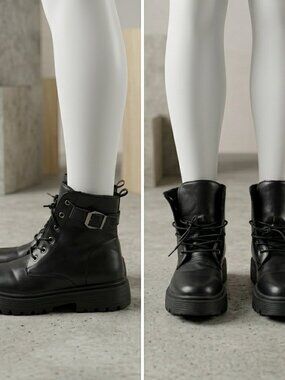 Dezsed Women's Boots Women Shoes Hasp Mid Heel Flat Bottom Zipper Laceing